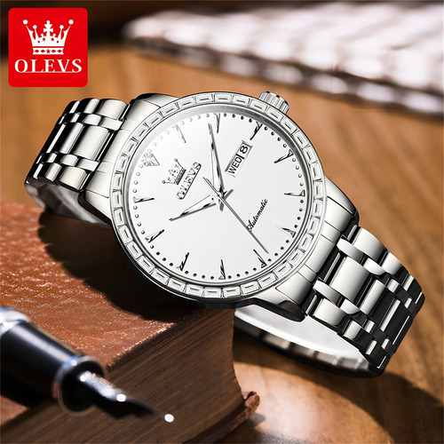 Reloj Mecánico Olevs Diamond Luminous Calendar Fondo Plateado