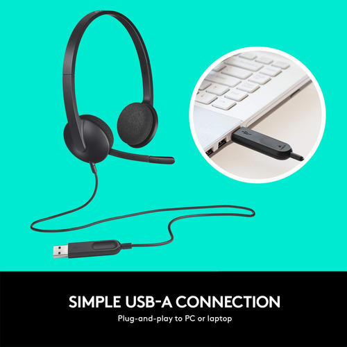 Auriculares Usb H340 De Logitech, Estéreo, Para Windows/mac,