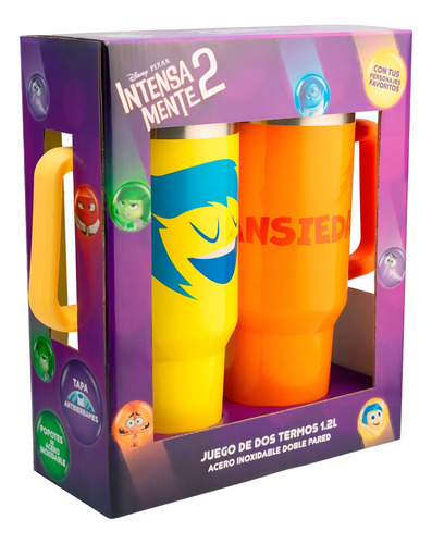 Juego De Termos Pixar Disney Intensamente 2 Alegría 2pzas Color Naranja Y Amarillo
