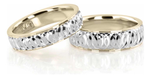 Set Anillos De Matrimonio Oro Amarillo Y Blanco 14k Confort