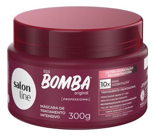 Máscara Creme Hidratação Brilho Sos Bomba Salon Line 300g