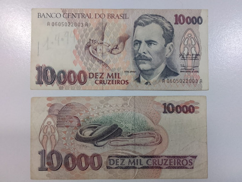 Cédula Antiga De 10.000 Cruzeiros (vital Brazil) - Anos 90