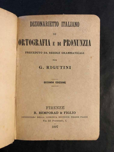 Imagen 2 de 2 de Antiguo Diccionario Italiano. Ortografia Pronunciacion 53260