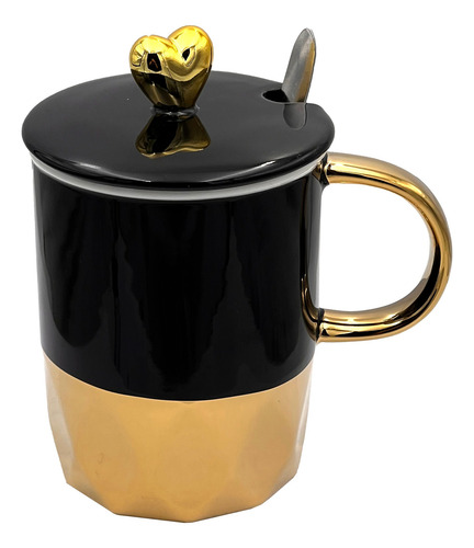 Set X2 Tazas Elegantes Cerámica Con Detalles En Dorado Blanco Y Negro Corazón Dorado