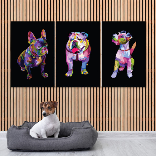 Decoração Cantinho Pet Cachorros Coloridos Kit 3 Placas 30x4