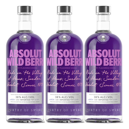 Vodka Absolut Wild Berries 700 Ml Importado X3