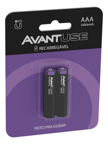Kit 2 Pilhas Recarregáveis Alcalina Palito AAA 3A 1.5v 1000MAH Cod: 408170017 Avant Use