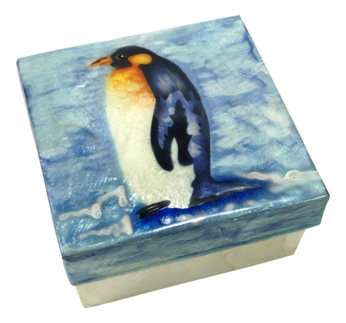 Kubla Craft Pinguino Capiz Shell Caja De Recuerdo, 3 Pulgada