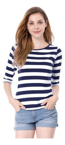 Playera Ajustada Cuello Redondo Top Estampado Manga Al Codo