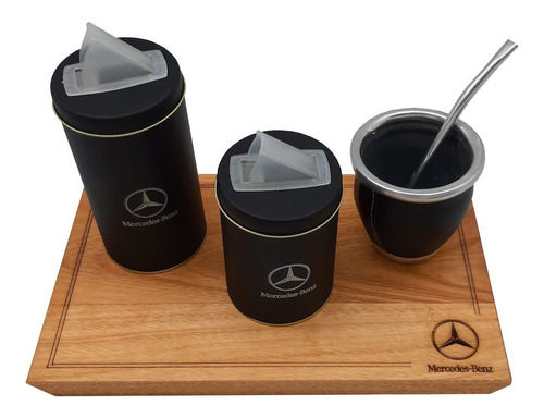 Set Matero Latas Mate Con Bombilla Base Madera Mercedes Papa