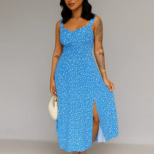 Ventura Vestido Midi Floral Com Fenda Feminino Estilo Blogueira