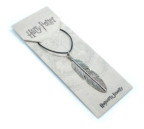 Collar Pluma Buho Hedwig Harry Potter Cadena Negra Cuero