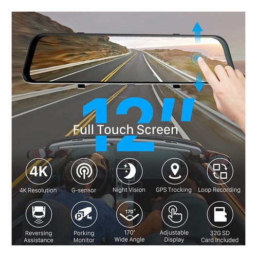 Sensego 4k Uhd Mirror Dash Cam Cámara De Espejo Retrov...