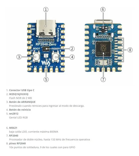 Rp2040 Raspberry Pi Zero Mini Pico Compatible Pin Sin Soldar