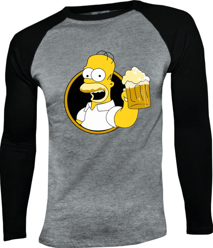 Camiseta Homero Simpson Beer Raglan Gildan Manga 3/4