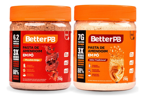 2x Pasta De Amendoim Em Pó Better Pb - Zero Açúcar Low Carb Sabor Tradicional