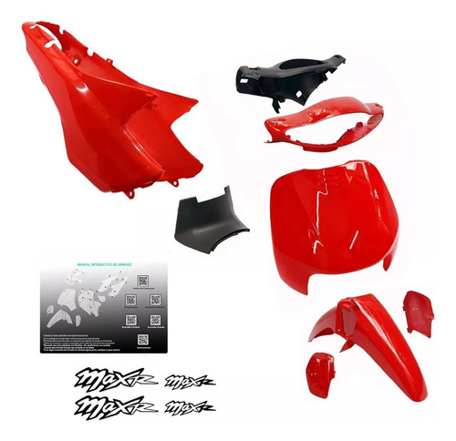 Kit Plasticos Carenado Mondial 110 Max  Rojo 9 P + Calcos