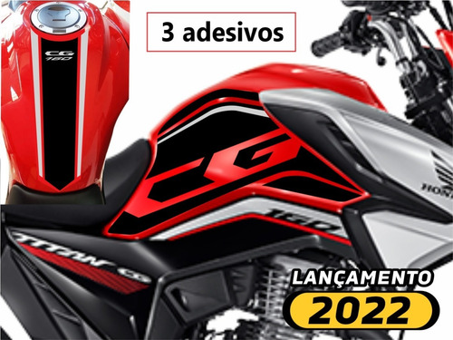Adesivo Cg Titan 160 2022 Tanque Lat + Gravata Moto Vermelha