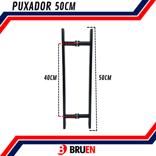 Puxador Duplo Inox Preto Para Porta Pivotante de Madeira/Vidro 50cm (40cm Entre os Furos) Haste Barra Chata