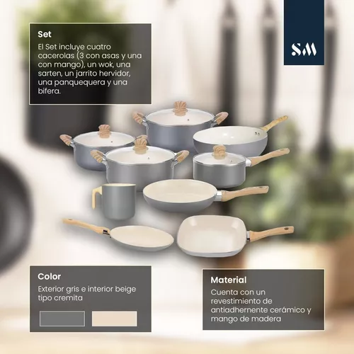 Juego de Ollas y Sartenes de Ceramica Cocina Antiadherente