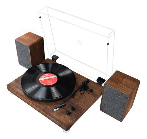 Bandeja De Vinilo En Madera Con Parlantes Y Bluetooth