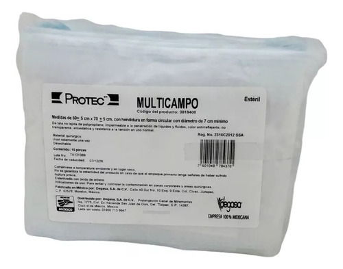 Multicampo Estéril 50 X 70 Cm Protec C/10 Pzas. Azul