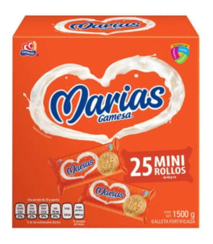 Galletas Marias Gamesa Caja Con 25 Mini Rollos De 60 Gr C/u