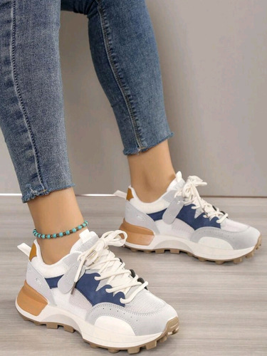 Zapatos Deportivos Blancos Con Azul Y Gris 36 Horma Pequeña