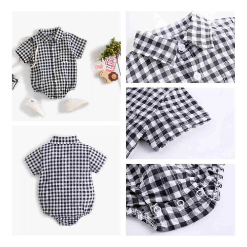 Pañalero Mameluco Tipo Camisa A Cuadros Negro, Bebes