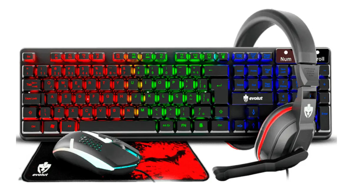 Kit Gamer Evolut EG-54 com Teclado, Mouse, Mousepad e Headset