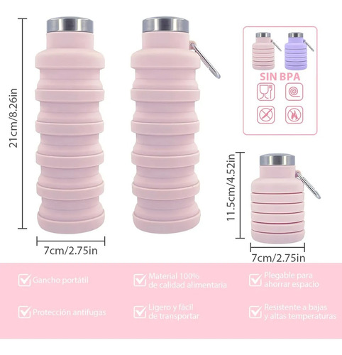 Botella Agua Plegable Silicona Deportiva Portatil 500ml