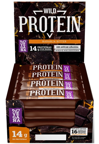 Barritas Wild Protein Naranja Bitter Vegana. 16 Unidades