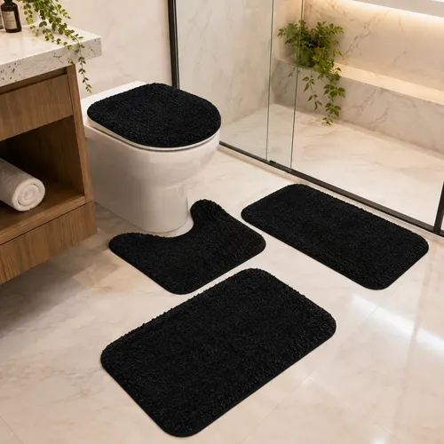 BEVENUTO SHOP - FABRICANTEConjunto Banheiro 4 Peças Tapete Preto Jog