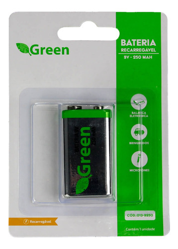 Bateria 9v Green Longa Duração - Recarregável - Dura Muito