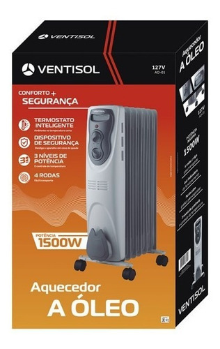 Aquecedor A Óleo Doméstico 1500w Cinza 220v Ventisol Cor Branco/Cinza