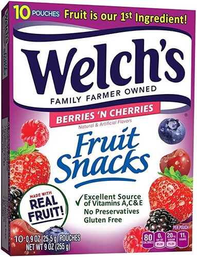 Gomitas Sabor A Frutos Rojos Y Cereza Welch's Fruit Snacks