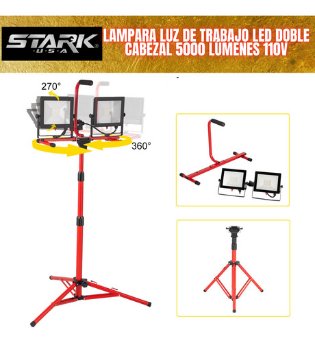 Lampara Luz De Trabajo Led Doble Cabezal 5000 Lúmenes 110v