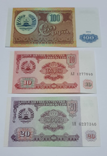 Tayikistán - Lote De 3 Billetes Diferentes Unc