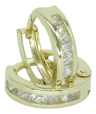 ARRACADAS HUGGIES ORO AMARILLO Y BLANCO 14K