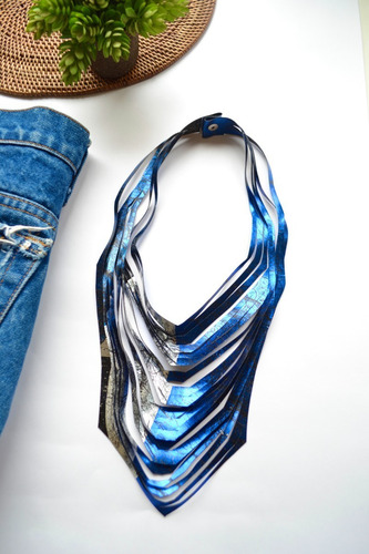 Collar Ondas, Plata Y Azul