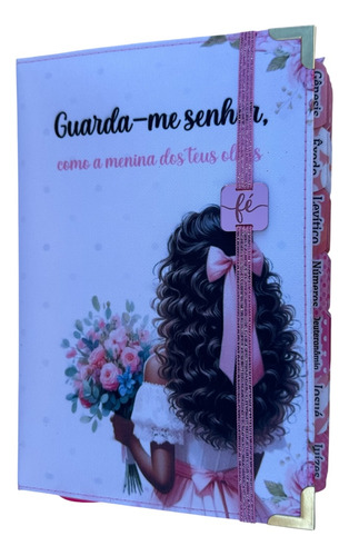 Bíblia Ntlh Garota Buquê 02 Guarda-me Senhor Com Abas Adesivas Capa Dura Acolchoada + Elastico Rosa