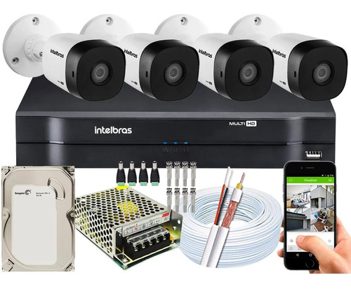 Kit Cftv Intelbras 4 Cam Ir 1120b 20m Dvr Mhdx 1104 04ch