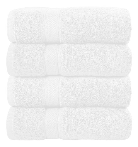 Juego De 4 Toallas De Baño 140*70 Cm 100% Algodón Absorbente Color Blanco Liso