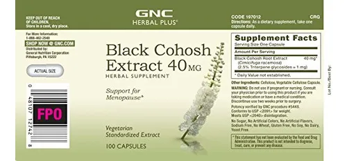 Suplemento Gnc Herbal Plus De Extracto De Cohosh Negro, 40 M