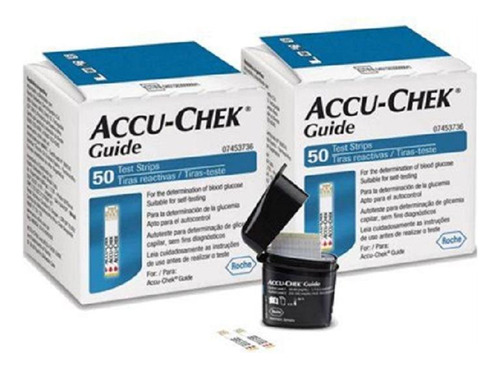 Kit 2 Caixas Tiras De Glicemia Accu Chek Guide 50 Unidades