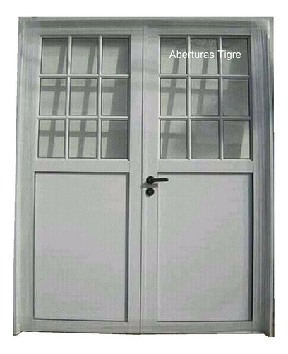 Puerta Aluminio Doble Hoja 180x200 1/2 Vidrio Repartido 4mm