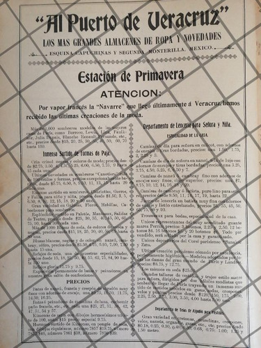 Publicidad Antigua Tienda El Puerto De Veracruz 1906 /28