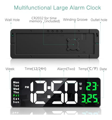Reloj De Pared Digital Grande Oria, Reloj De Pared Digital G