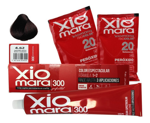 Tinte Para Cabello Xiomara 300 + 2 Peróxidos. Matizador Tono CASTAÑO MEDIO ROJIZO NACARADO 4.62
