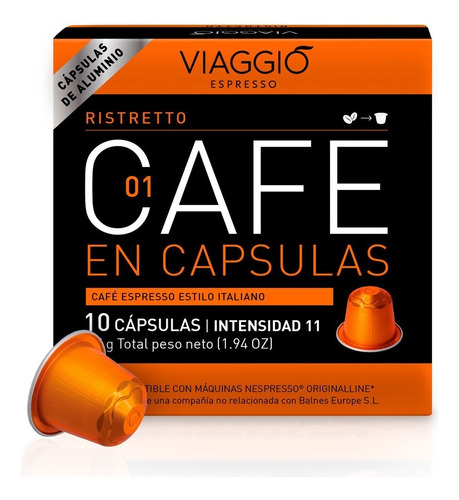 Caja x10 Capsulas Cafe ristretto Viaggio para nespresso sin TACC